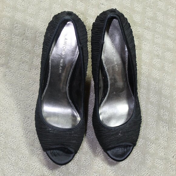 Antonio Melani Size 10M Black Ruched Fabric Over Sequins Platform Stiletto Heels - Picture 2 of 6